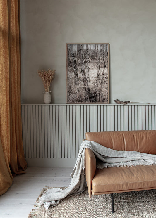 Indret stuen med birkeskov plakat