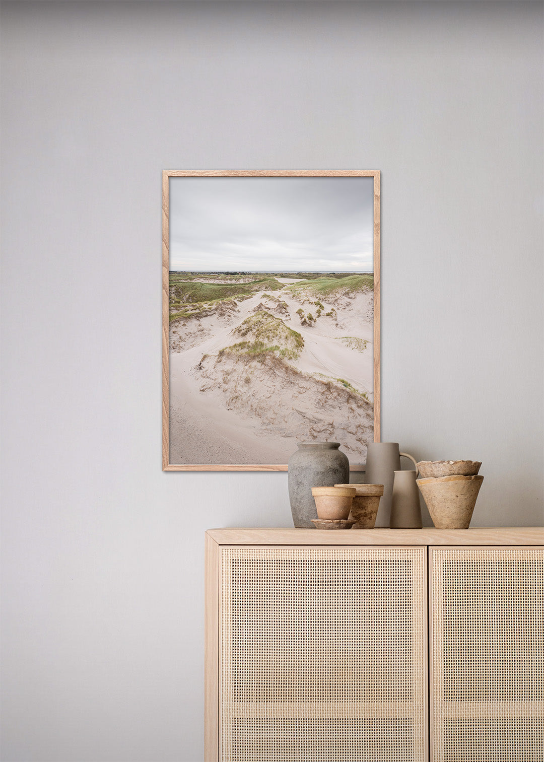 Hvide Sande plakat med lyse klitter og grønt klitgræs ved Vestkysten